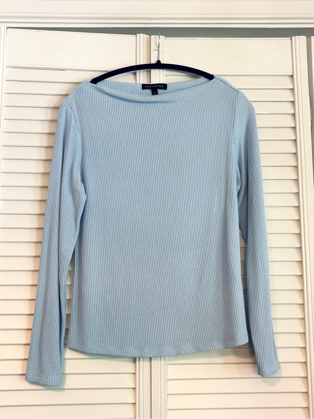 Banana Republic Light Blue Ribbed Boatneck Long Sleeve Top Sweater Large - Picture 3 of 8